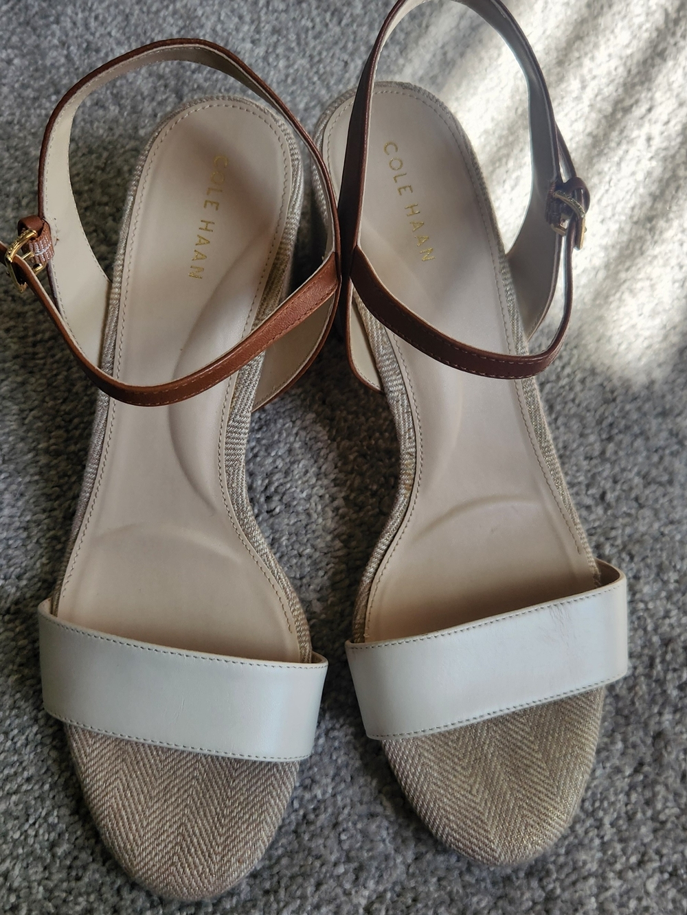Cole Haan Cream and Brown Open-Toe Ankle-Strap Sandals